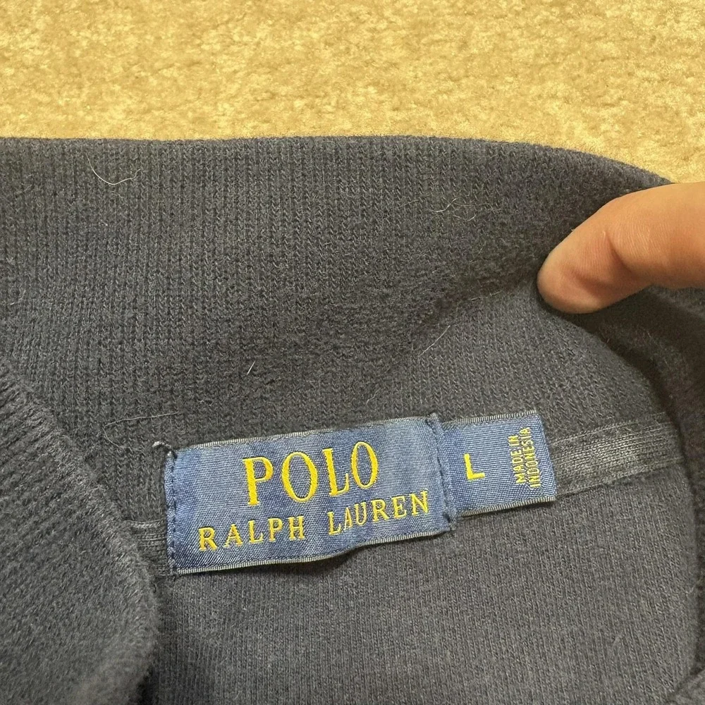 Polo Ralph Lauren Sweatshirt Mens Large Navy Full Zip Mock Neck Pony Logo Fleece